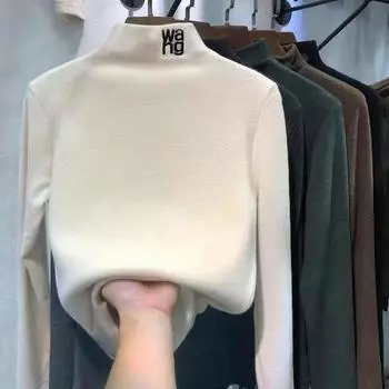 Футболка женская облегающая с длинным рукавом и полуводолазкой из немецкого бархата - новинка 2024 года, осень/зима, корейский стиль XXL темно-серого