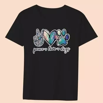 Футболка женская одежда черные повседневные тонкие топы с рисунком следа и принтом серия женская футболка с короткими рукавами и круглым вырезом XS