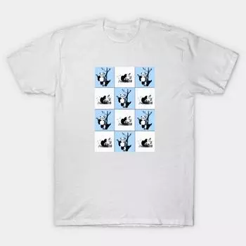 Футболка женская Pandas Checker синяя Harajuku Print Kawaii футболка летняя с коротким рукавом женская футболка топ футболка S