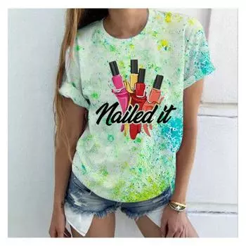 Футболка женская повседневная 3D лак для ногтей каламбурный принт футболка женская 90-е маникюрная графика футболка Harajuku топы футболка короткий рукав S