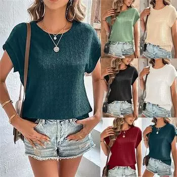 Футболка женская повседневная однотонная жаккардовая с квадратным воротом и коротким рукавом из Европы и США L бежевый