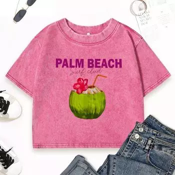 Футболка женская повседневная приталенная с принтом свежего кокосового сока Палм-Бич, хлопковая винтажная летняя M