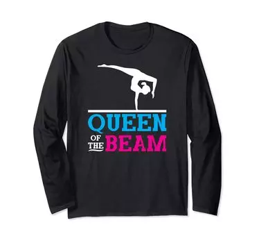 Футболка женская Queen of the Beam для девочек, художественная гимнастика, баланс, длинный рукав чёрный