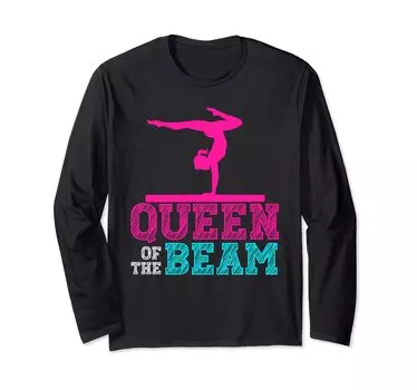 Футболка женская Queen of the Beam для девочек, художественная гимнастика, баланс, длинный рукав чёрный
