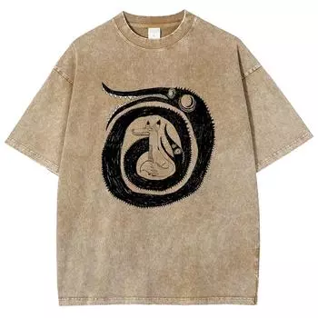 Футболка женская с абстрактным черным рисунком лисы, унисекс, с круглым вырезом, свободная, с коротким рукавомDesign Sense S