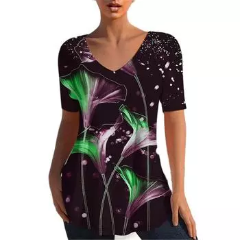 Футболка женская с цветочным пейзажем, цифровым 3D принтом, топы, повседневные футболки, летние футболки с коротким рукавом, новые рубашки с круглым вырезом Femme 7XL