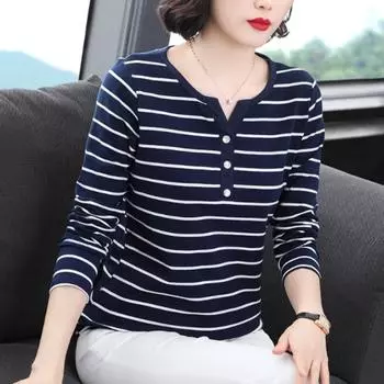 Футболка женская с длинным рукавом в полоску футболка весна осень женская одежда рубашка блузка топы M красный