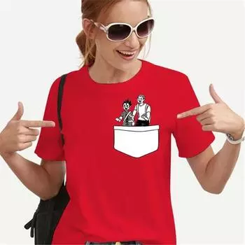 Футболка женская с героями мультфильмов аниме с карманным принтом подростковые футболки одежда унисекс винтажная уличная одежда повседневный стиль модная уличная одежда M