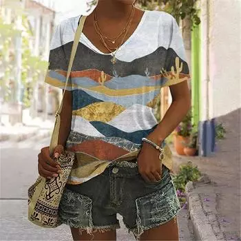 Футболка женская с градиентным пейзажем в крапинку, футболки для подростков, одежда унисекс, винтажная уличная одежда, повседневный стиль, модная уличная одежда XS