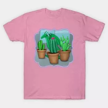 Футболка женская с изображением дракона, прячущегося в кактусах, принт Harajuku Kawaii, летняя футболка с коротким рукавом для женщин, топ-футболка S розовый