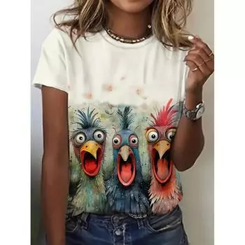 Футболка женская с изображением животных, летняя, с коротким рукавом, свитер для улицы, повседневная, с круглым вырезом, с принтом, женская свободная одежда, футболки XXS