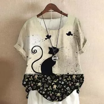 Футболка женская с изображением животных, мультяшный кот, 3D-принт, топы, свободные футболки с коротким рукавом, повседневный уличный свитер, летняя женская одежда M