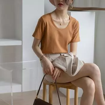 Футболка женская с короткими рукавами из тонкого хлопка Love Collar, летняя, свободная, утягивающая, универсальная, прямого покроя S