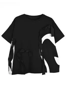 Футболка женская с круглым вырезом и короткими рукавами XITAO с принтом и оборками GJ1129 One Size белый