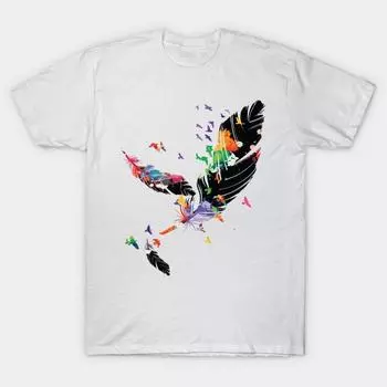 Футболка женская с перьями Harajuku Print Kawaii футболка летняя женская футболка с коротким рукавом топ футболка S розовый