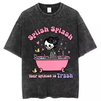 Футболка женская с принтом черепа и пузырьками для ванны, свободная, с коротким рукавом, черного и розового цвета, горячая, милая S