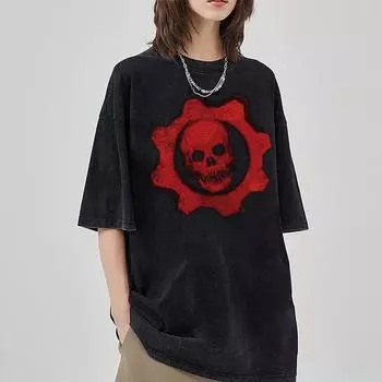 Футболка женская с принтом красного черепа, свободная, унисекс, с коротким рукавом, летняя, удобная S