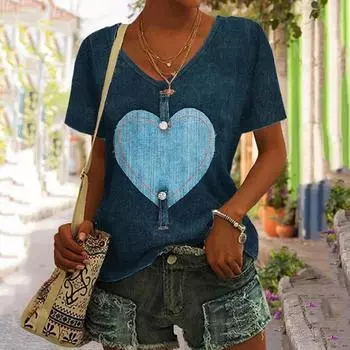 Футболка женская с принтом «Красочная любовь», весна/лето, повседневные футболки с коротким рукавом для женщин S