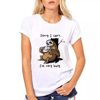 Футболка женская с принтом ленивца из мультфильма, повседневная футболка больших размеров с коротким рукавом и круглым вырезом S белый