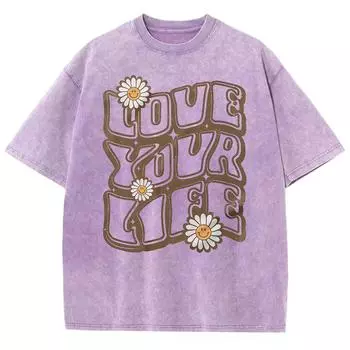 Футболка женская с принтом «Маленькая ромашка» с круглым вырезом, свободная, джинсовая, с коротким рукавом, повседневная, удобная, простая S