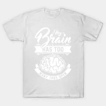 Футболка женская с принтом «Мой мозг слишком много открытых вкладок», летняя футболка с коротким рукавом и принтом «Каваи» для женщин S белый