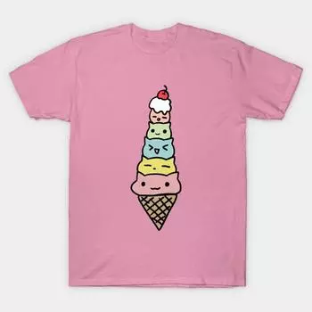 Футболка женская с принтом «Мороженое» с кошками в стиле Харадзюку, кавайная футболка, летняя женская футболка с коротким рукавом, топ S розовый