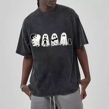 Футболка женская с принтом «Мультяшный кот с привидением», свободная, с коротким рукавом, унисекс, минималистский топ, милая, Y2k S