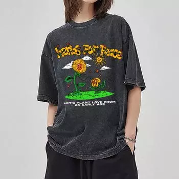 Футболка женская с принтом «Подсолнух», «Природа», «Пейзаж», свободная, удобная, с коротким рукавом, унисекс, минималистичная S