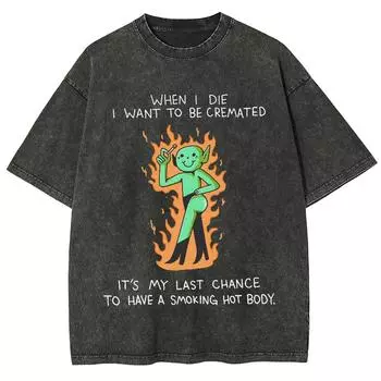 Футболка женская с принтом «Призрак играет с огнем», новая джинсовая ткань, свободный топ с коротким рукавом, высокое качество, смешная футболка с высоким принтом S