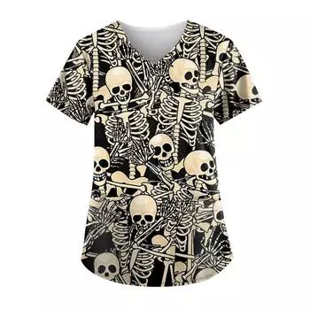 Футболка женская с принтом «Призрак», V-образный вырез, униформа медсестры, повседневная и удобная женская футболка с короткими рукавами S