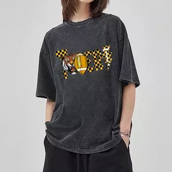 Футболка женская с принтом тигра в модном стиле, черная, свободного покроя, унисекс, для пар, с коротким рукавом, минималистичная, в стиле Харадзюку S
