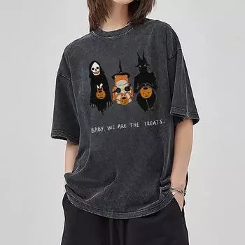 Футболка женская с принтом ужасов и призраков, стираная, высокого качества, свободная, для пары, с коротким рукавом, повседневный, удобный топ L