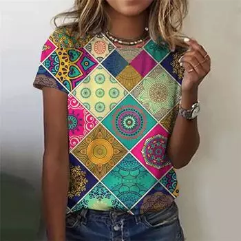 Футболка женская с принтом в клетку уличная Harajuku O-образный вырез с коротким рукавом y2k топы повседневные повседневные футболки большого размера женская одежда для вечеринок 6XL XXS