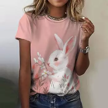 Футболка женская с рисунком из мультфильма «Пасха», графическая одежда для девочек, летняя футболка с круглым вырезом и коротким рукавом, женская уличная одежда, свободная рубашка S