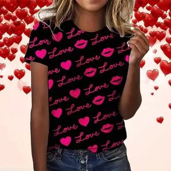 Футболка женская с рисунком «Сладкая любовь» с круглым вырезом, 3D-принтом, летний уличный повседневный топ с коротким рукавом, женская модная футболка XS