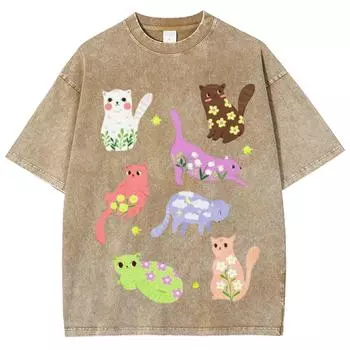 Футболка женская с рисунком животных из мультфильмов, состаренная, свободного покроя, с коротким рукавом, унисекс, с милым принтом S