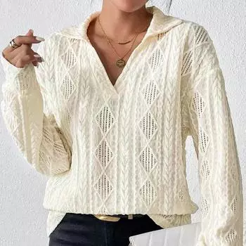 Футболка женская Spice Girls с открытыми лацканами и длинными рукавами в ромбовидную клетку с ажурным узором XXL белый