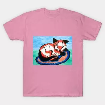 Футболка женская спящий котенок Harajuku принт Kawaii футболка летняя короткий рукав женская футболка топ футболка S розовый