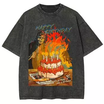 Футболка женская стираная с принтом «Череп, призрак, поедающий торт», удобная, свободная, с коротким рукавом, для улицы M