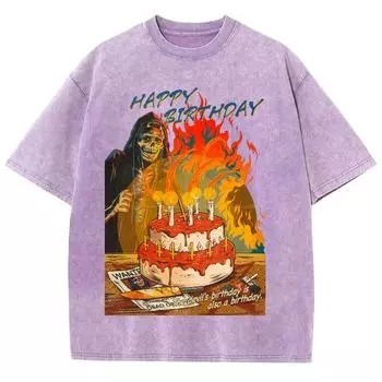 Футболка женская стираная с принтом «Череп, призрак, поедающий торт», удобная, свободная, с коротким рукавом, для улицы M