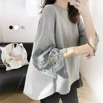 Футболка женская свободного покроя с длинными рукавами большого размера, нестандартная M светло-серый