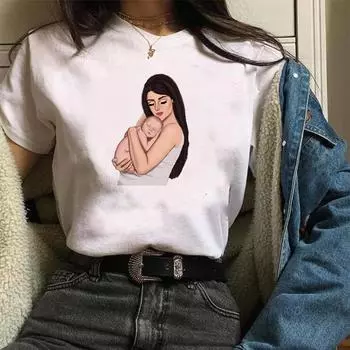 Футболка женская уличная одежда стиль супер мама и мальчики буквы принт корейская одежда O-образный вырез S белый