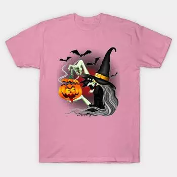 Футболка женская ведьма с Джеком Олэнтерном и летучими мышами Harajuku Print Kawaii футболка летняя женская футболка с коротким рукавом топ футболка S