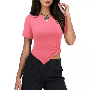 Футболка женская весна-лето 2025 года, повседневная, облегающая, с открытым пупком, трикотажная, с короткими рукавами S
