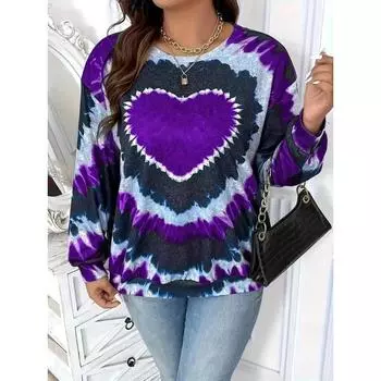 Футболка женская весна осень модная рождественская повседневная с принтом любви 3D принтованная футболка с круглым вырезом и длинными рукавами S синий