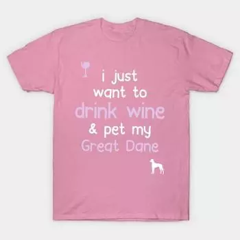 Футболка женская Я просто хочу пить вино и гладить своего дога с принтом Харадзюку Kawaii футболка летняя женская футболка с коротким рукавом топ S розовый