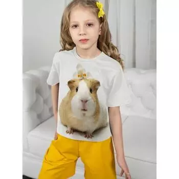 Футболки 2024 года для девочек, летняя одежда для девочек 10 лет, детская футболка с изображением хомяка, детская одежда, детская графика 110