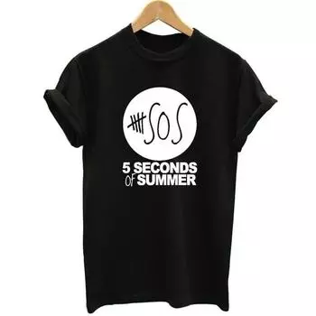 Футболки 5 Five Seconds Of 5 Sos Хлопковая футболка Тонкая футболка с коротким рукавом Harajuku Top Camisetas S
