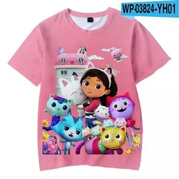 Футболки аниме Gabbys DollHouse с 3D принтом, уличная одежда для мальчиков и девочек, милая повседневная модная футболка большого размера, детские футболки, топы, одежда