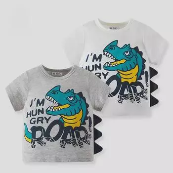 Футболки Be Top Dinosaur из чистого хлопка с рисунком для мальчиков и малышей - лето 2025 г., корейский стиль, с короткими рукавами 100 cm